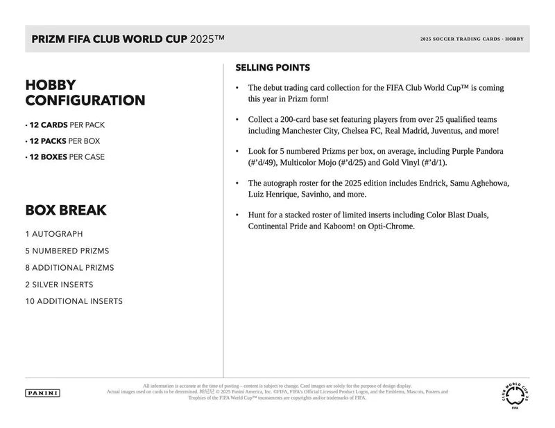 2025 Panini Prizm FIFA Club World Cup Soccer Hobby Box