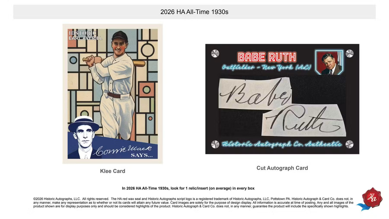 2026 Historic Autographs All-Time 1930s Baseball Hobby Box
