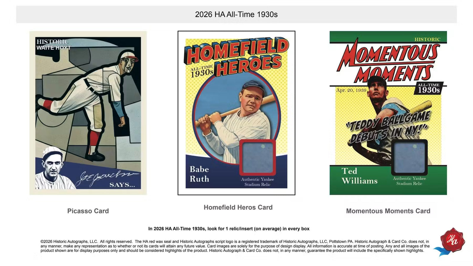 2026 Historic Autographs All-Time 1930s Baseball Hobby Box