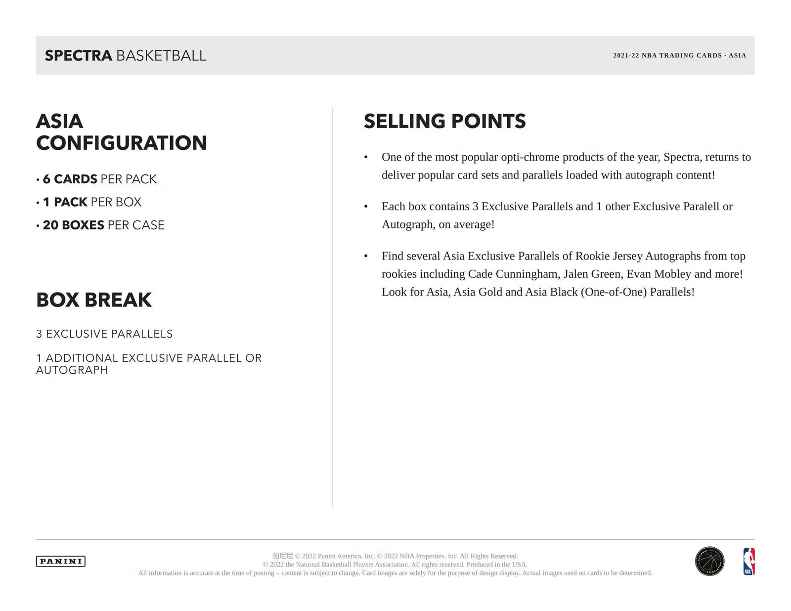2021-22 Panini Spectra Basketball Asia Tmall Box