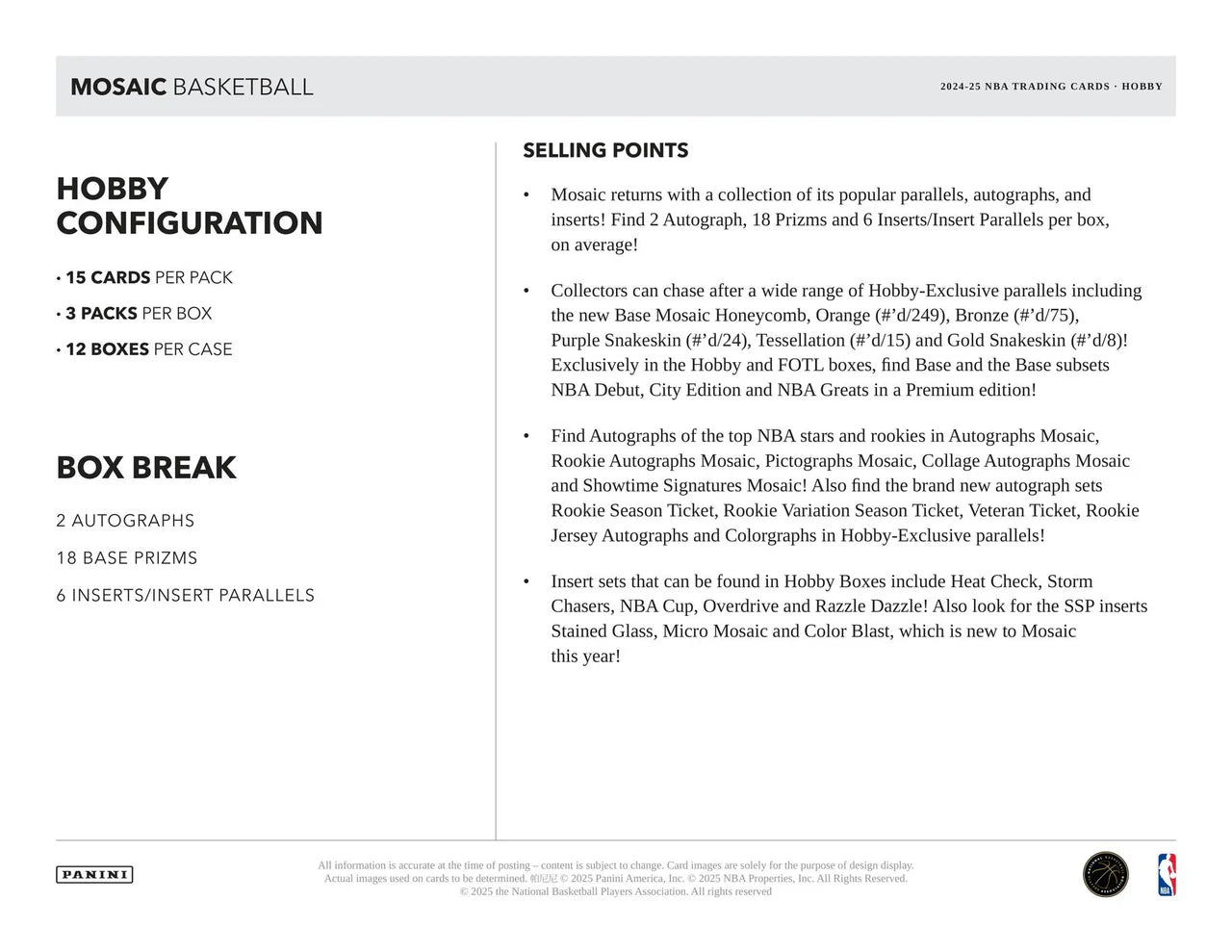 2024/25 Panini Mosaic Basketball Hobby