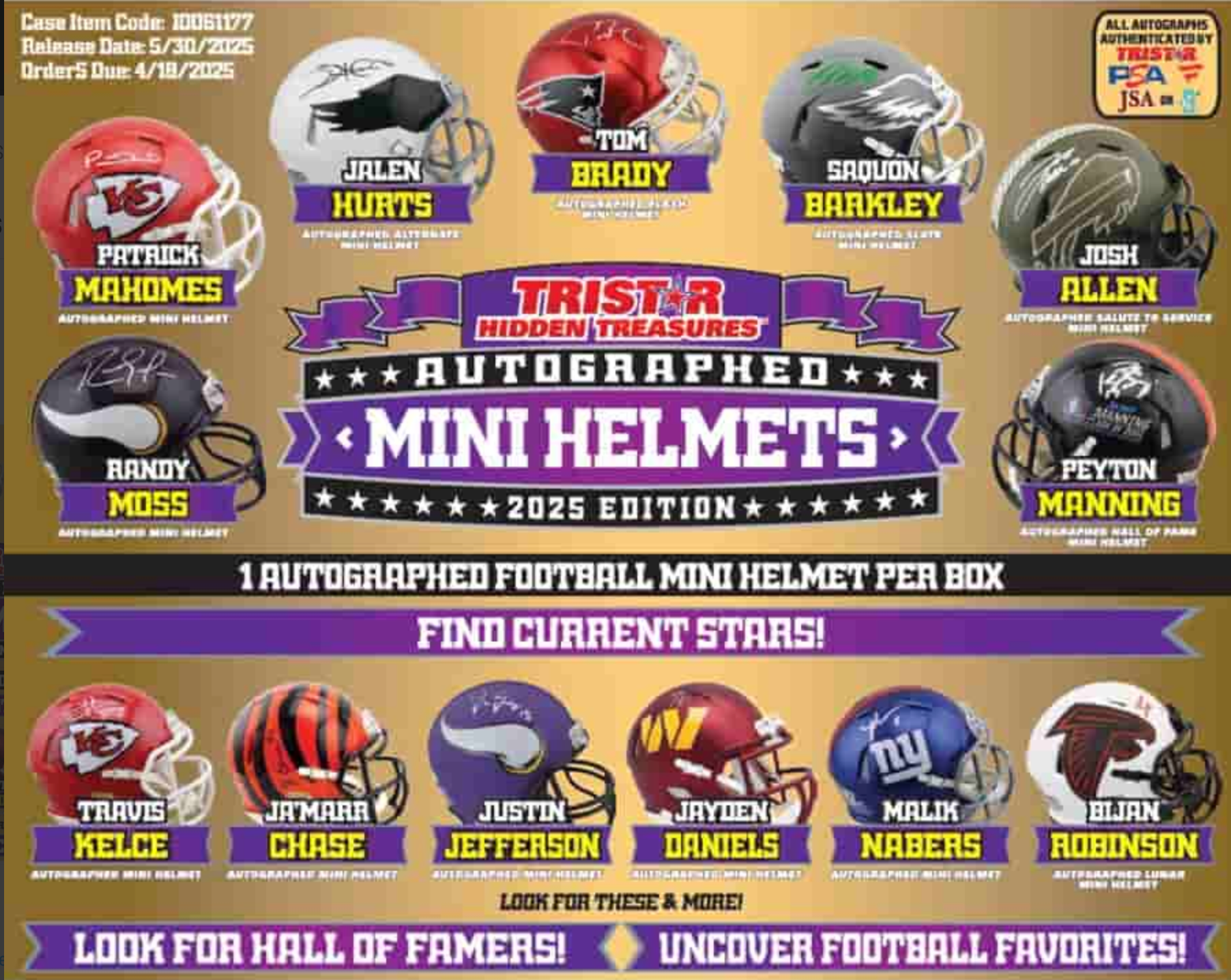 2025 Tristar Hidden Treasures Autographed Football Mini Helmets